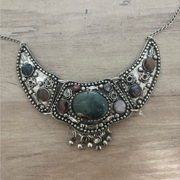 Vintage Silver Necklace with Multicolor Stones - Picture 2 of 7